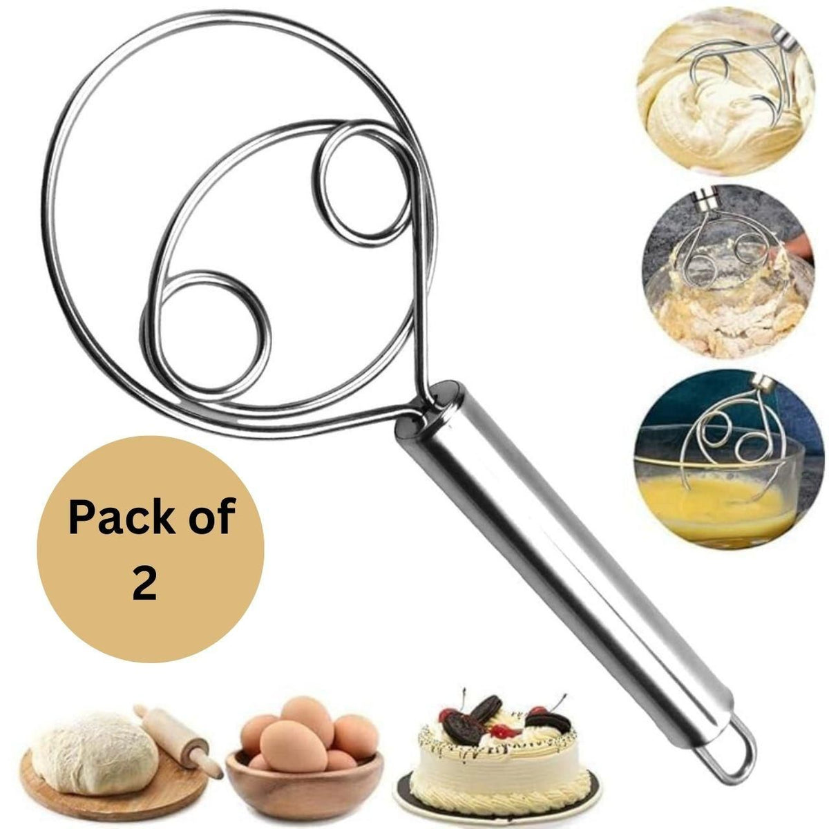Dishwasher Safe Danish Dough Whisk, Stainless Steel Bread Whisk, Bread Mixer Making Tools  (Pack of 2)